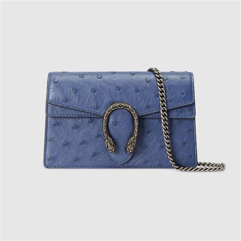 Mini borsa Dionysus in struzzo in blu 